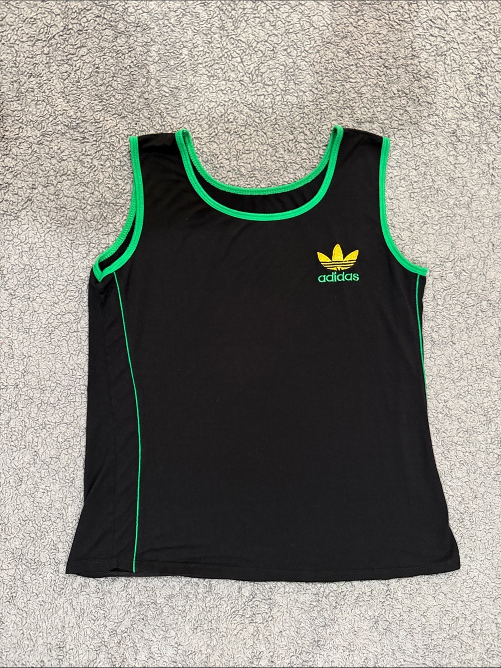 adidas Black Tank Top with Green Trim and Yellow Trefoil